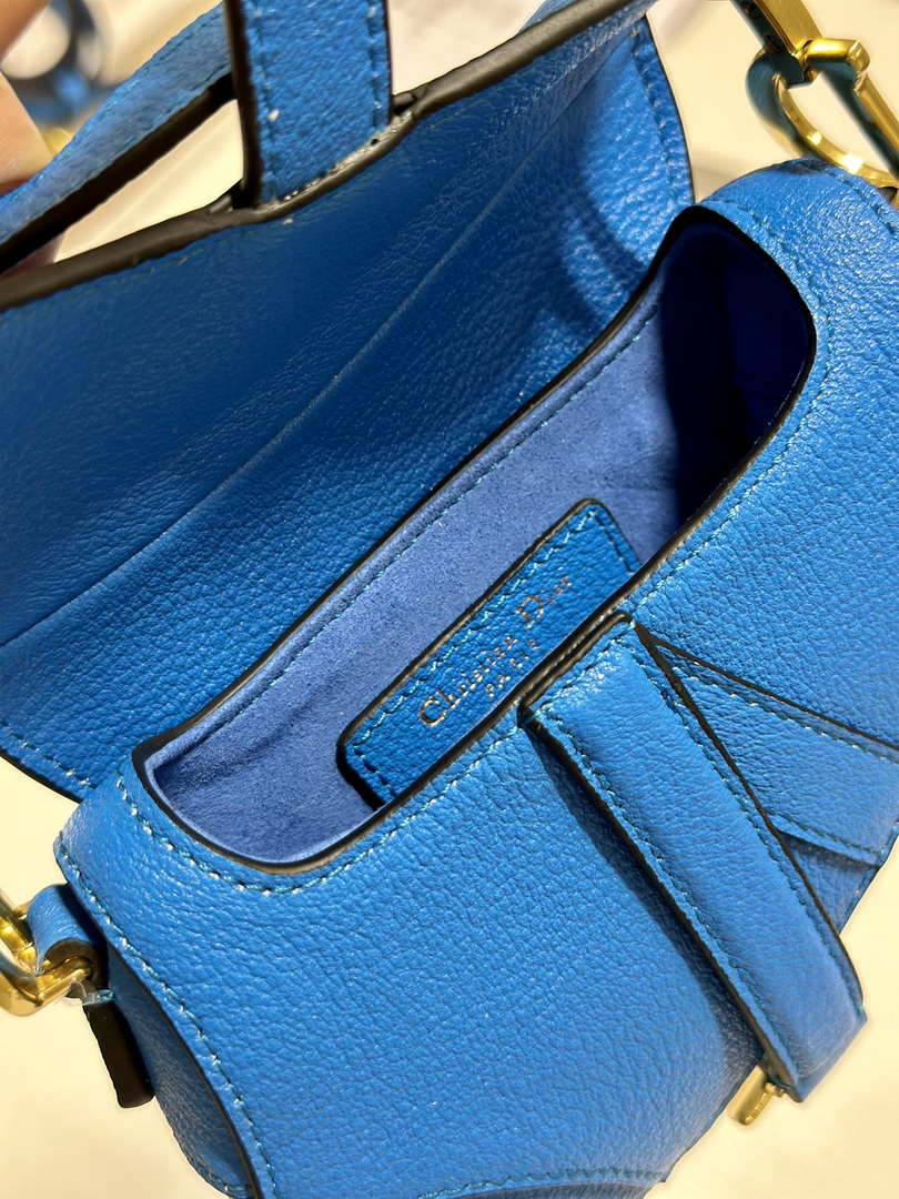 Dior S5685 Micro Saddle Bag With Strap Scarlet Blue Goatskin