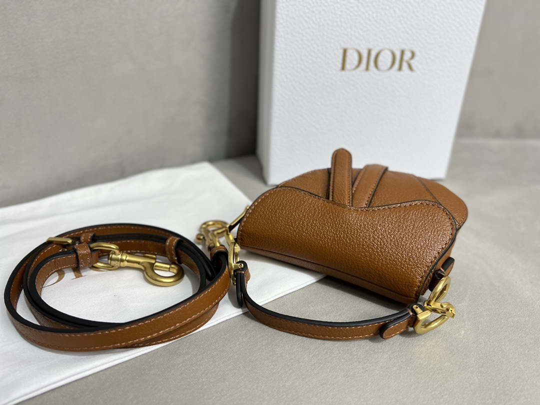 Dior S5685 Micro Saddle Bag With Strap Scarlet Brown Goatskin - Default Title - View 2