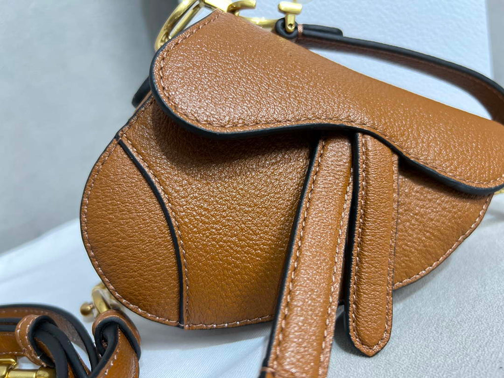 Dior S5685 Micro Saddle Bag With Strap Scarlet Brown Goatskin