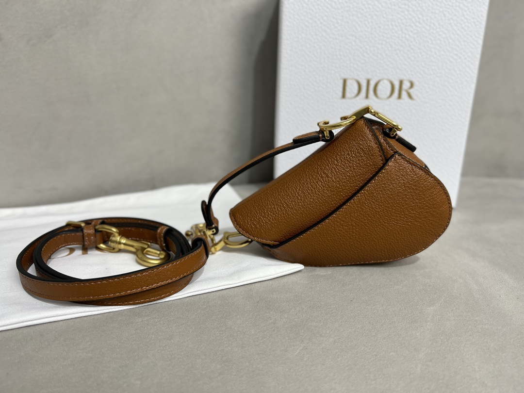 Dior S5685 Micro Saddle Bag With Strap Scarlet Brown Goatskin - Default Title - View 4