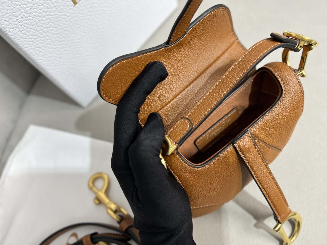 Dior S5685 Micro Saddle Bag With Strap Scarlet Brown Goatskin - Default Title - View 6