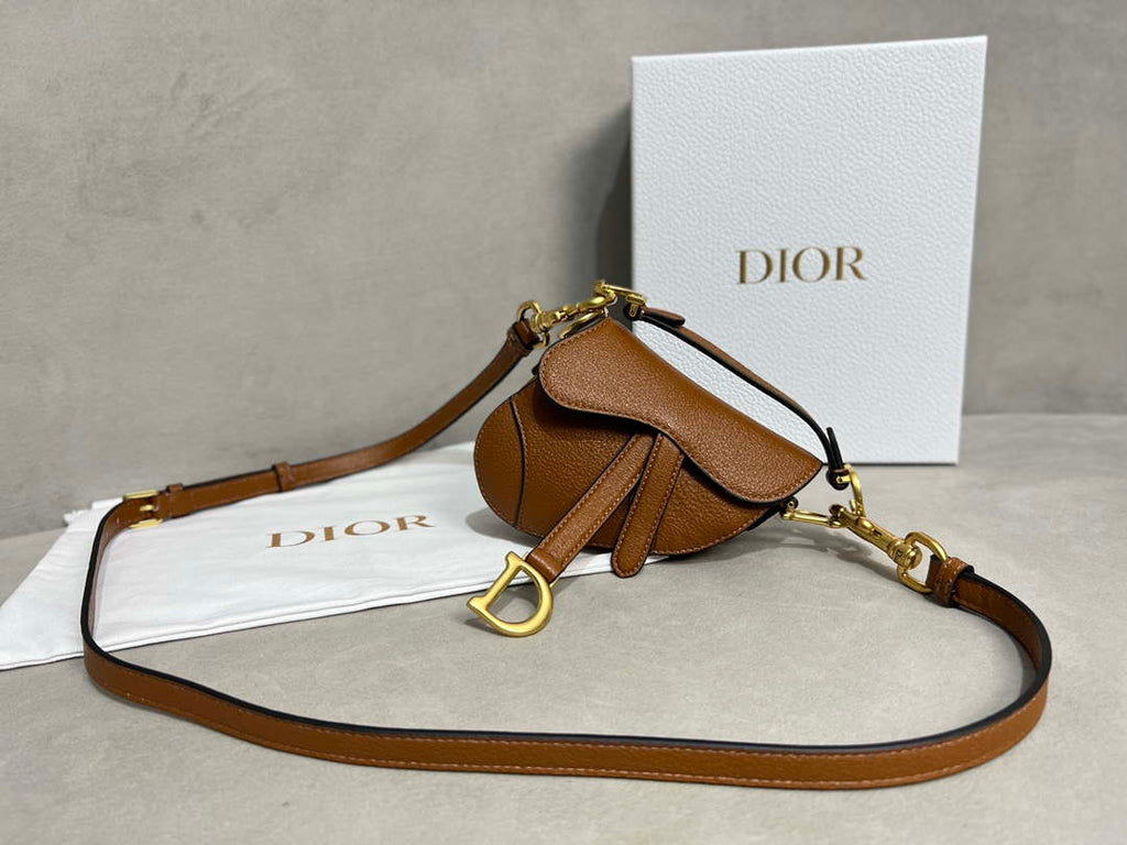 Dior S5685 Micro Saddle Bag With Strap Scarlet Brown Goatskin