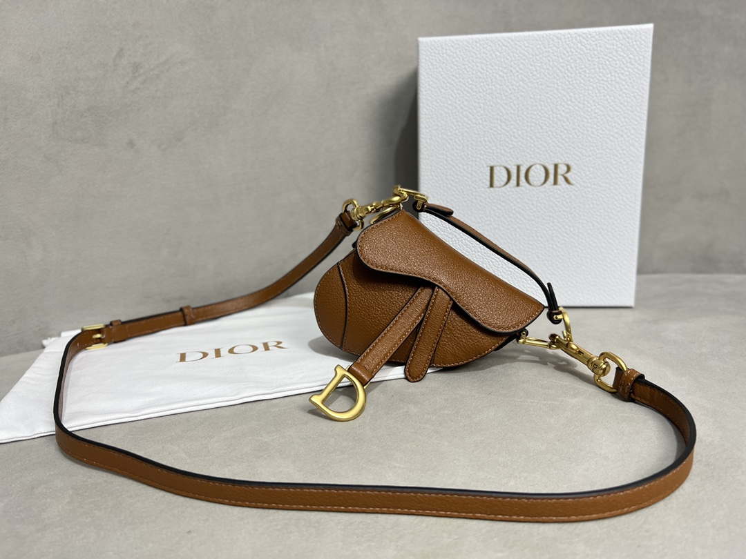 Dior S5685 Micro Saddle Bag With Strap Scarlet Brown Goatskin - Default Title - View 8
