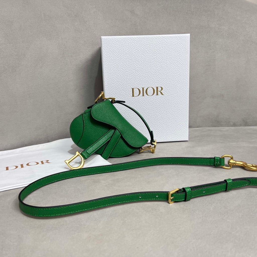 Dior S5685 Micro Saddle Bag With Strap Scarlet Green Goatskin