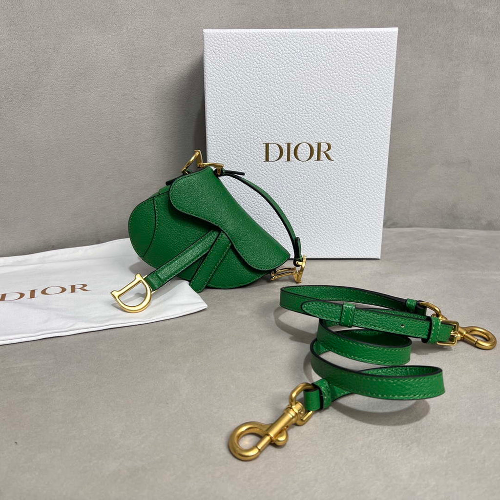 Dior S5685 Micro Saddle Bag With Strap Scarlet Green Goatskin