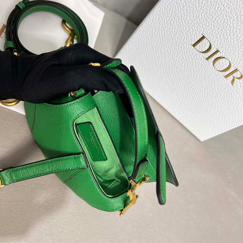 Dior S5685 Micro Saddle Bag With Strap Scarlet Green Goatskin