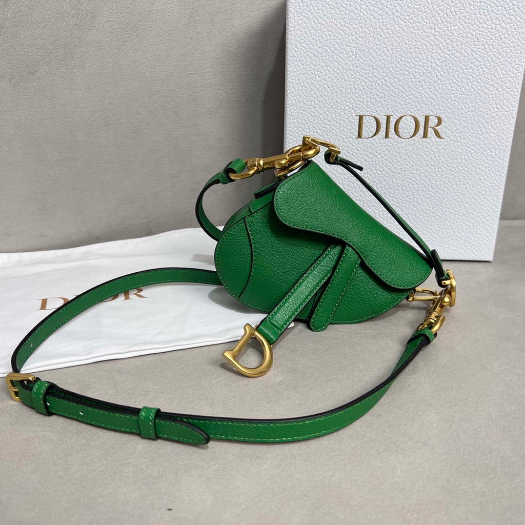 Dior S5685 Micro Saddle Bag With Strap Scarlet Green Goatskin