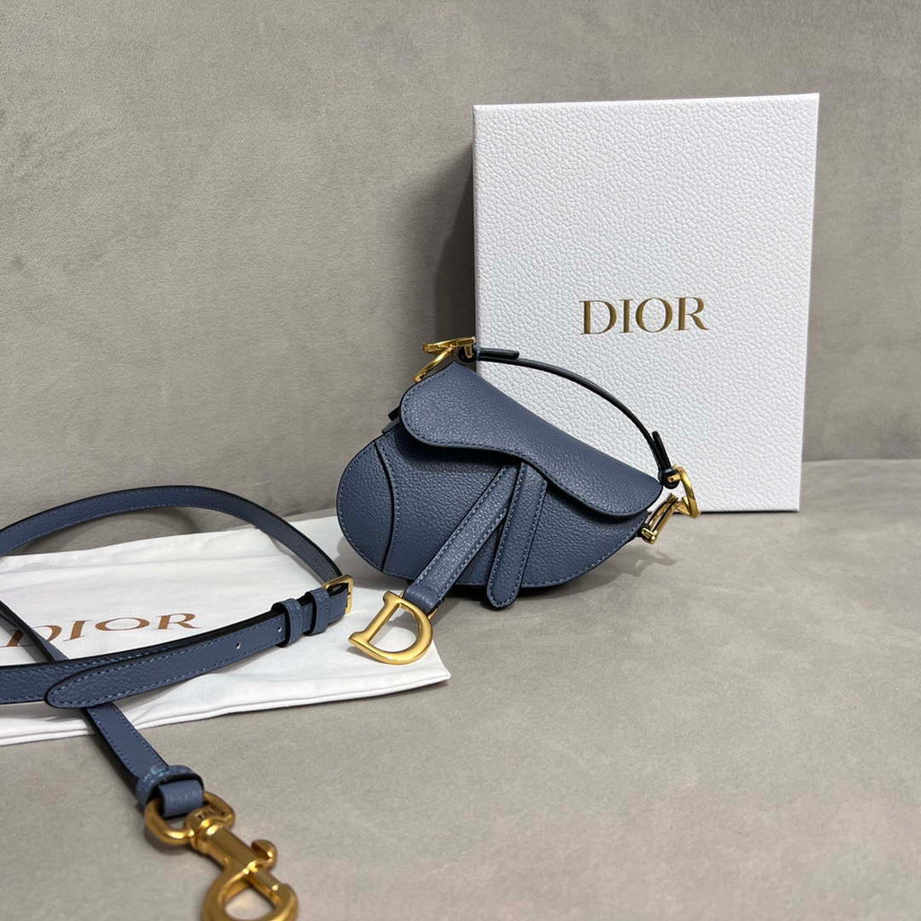 Dior S5685 Micro Saddle Bag With Strap Scarlet Light Blue Goatskin