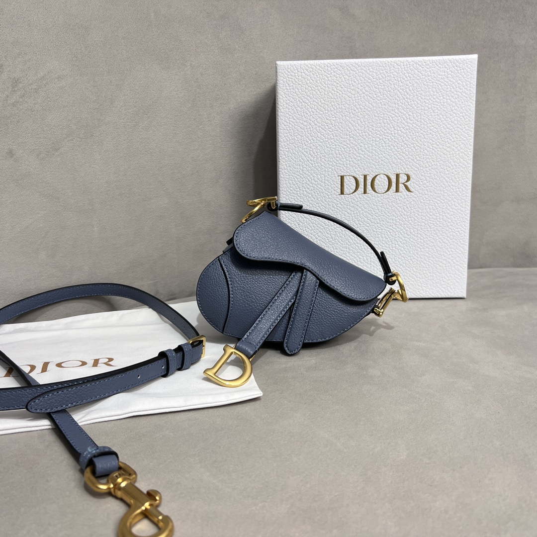 Dior S5685 Micro Saddle Bag With Strap Scarlet Light Blue Goatskin - Default Title - View 1