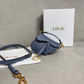 Dior S5685 Micro Saddle Bag With Strap Scarlet Light Blue Goatskin