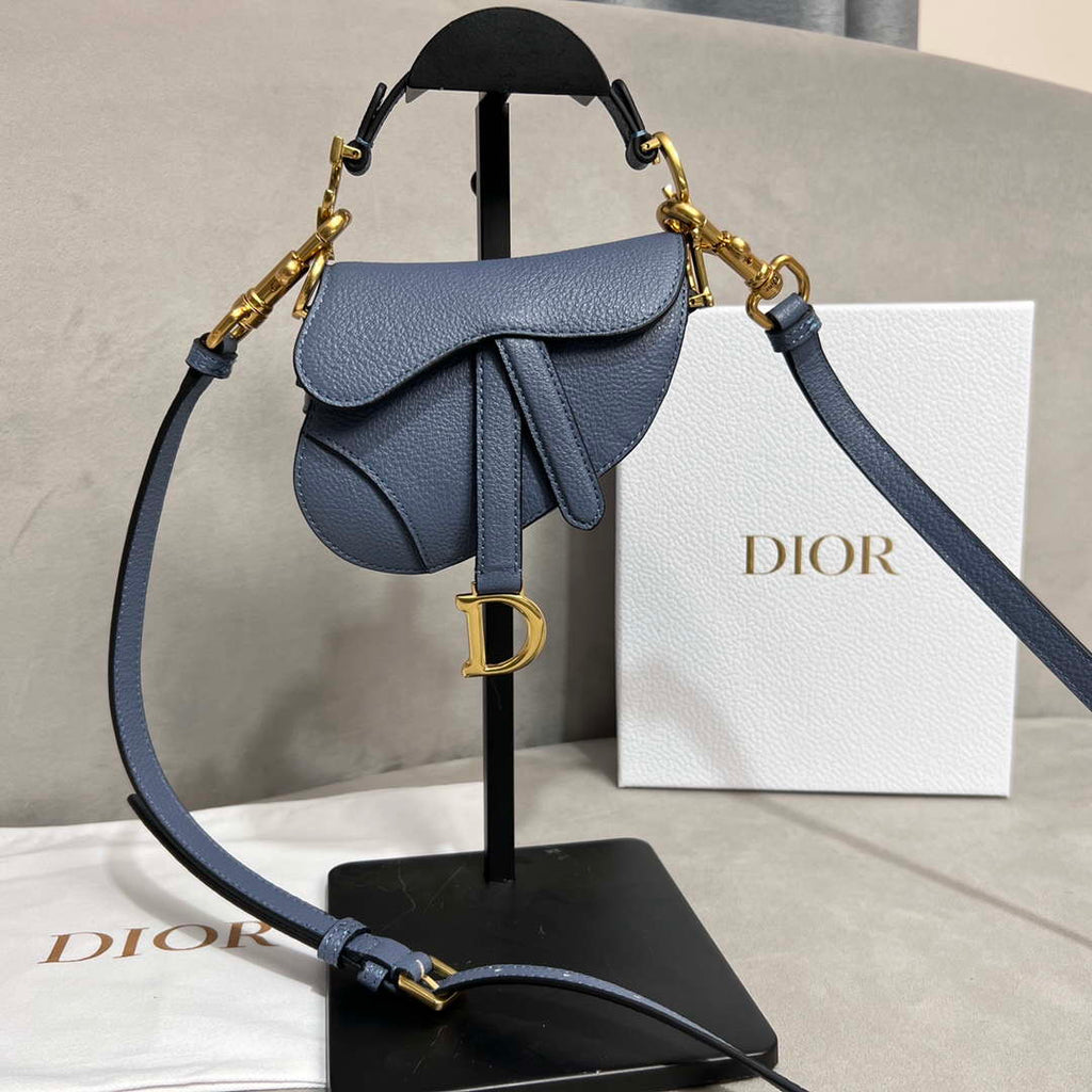 Dior S5685 Micro Saddle Bag With Strap Scarlet Light Blue Goatskin