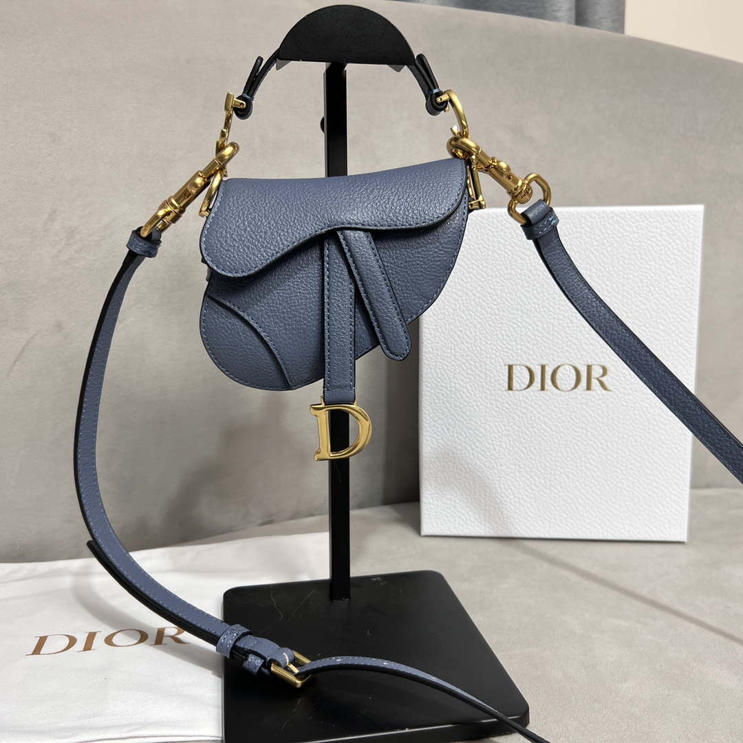 Dior S5685 Micro Saddle Bag With Strap Scarlet Light Blue Goatskin