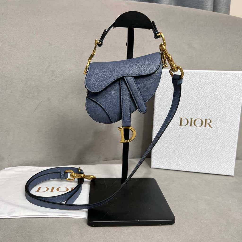 Dior S5685 Micro Saddle Bag With Strap Scarlet Light Blue Goatskin