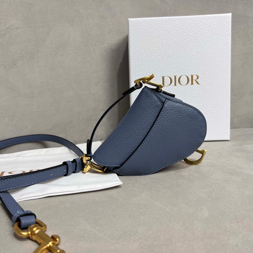 Dior S5685 Micro Saddle Bag With Strap Scarlet Light Blue Goatskin