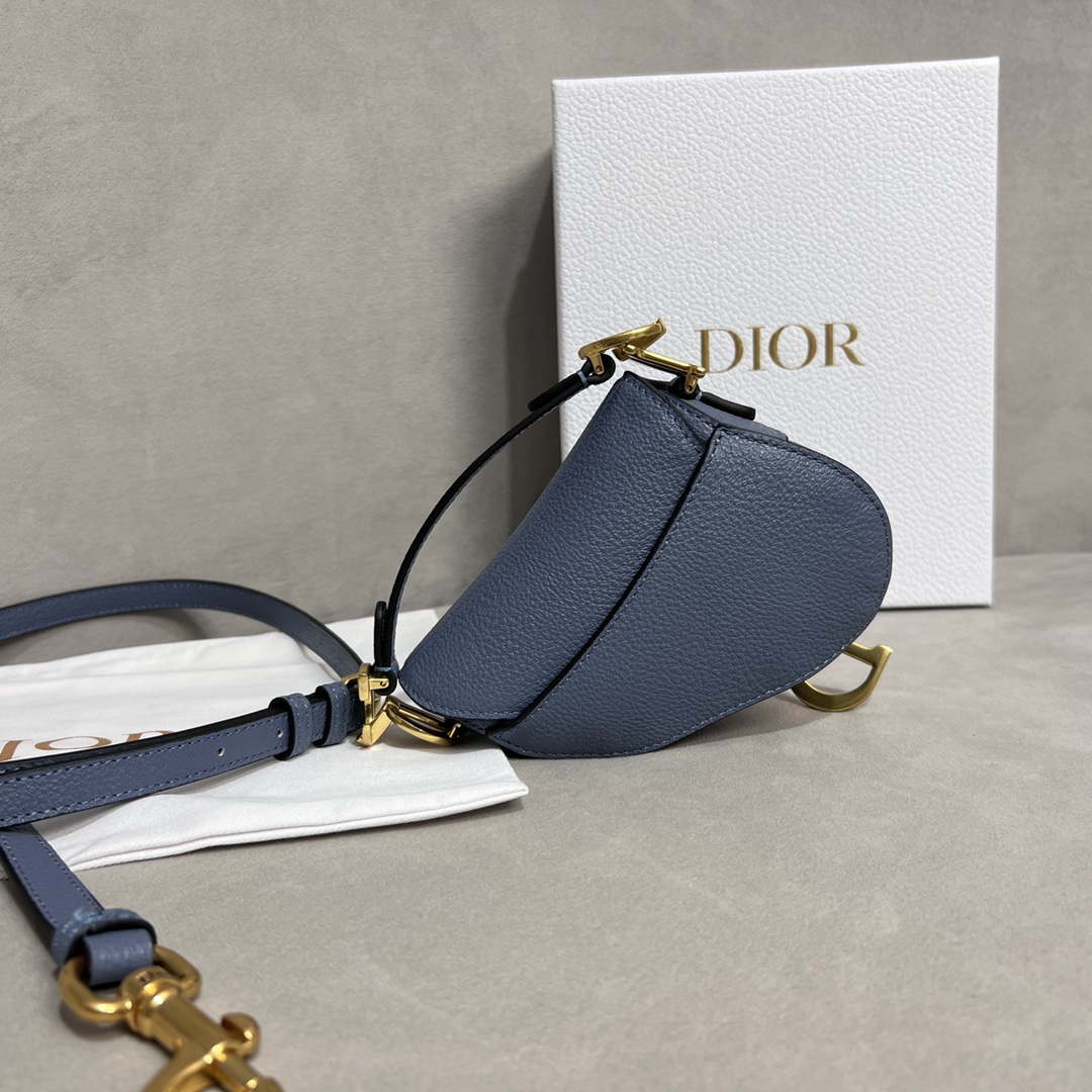Dior S5685 Micro Saddle Bag With Strap Scarlet Light Blue Goatskin