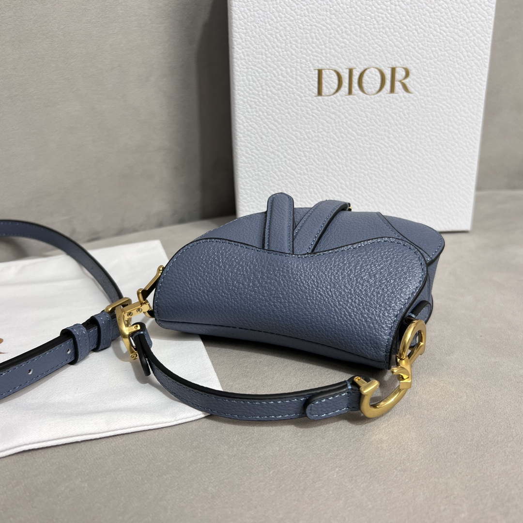 Dior S5685 Micro Saddle Bag With Strap Scarlet Light Blue Goatskin