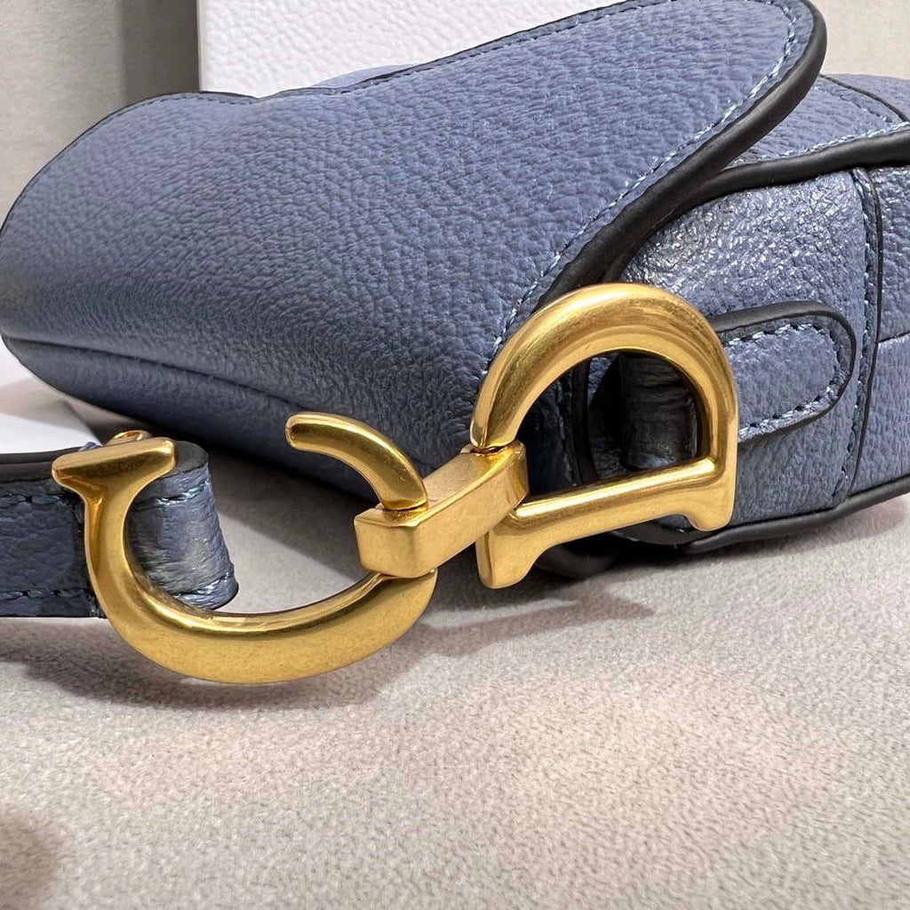 Dior S5685 Micro Saddle Bag With Strap Scarlet Light Blue Goatskin