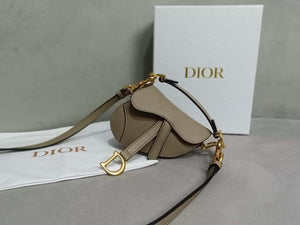 Dior S5685 Micro Saddle Bag With Strap Scarlet Light Gray Goatskin - Default Title - View 1