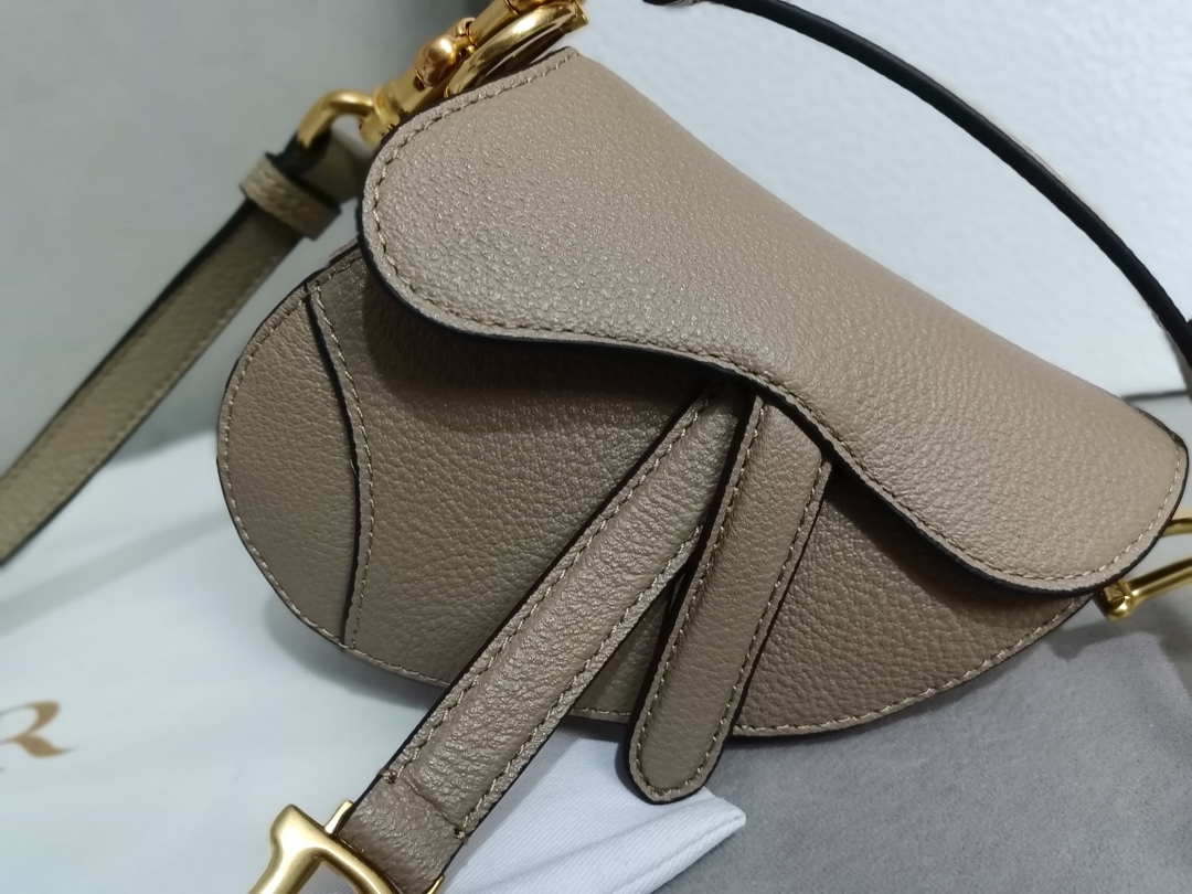 Dior S5685 Micro Saddle Bag With Strap Scarlet Light Gray Goatskin - Default Title - View 3