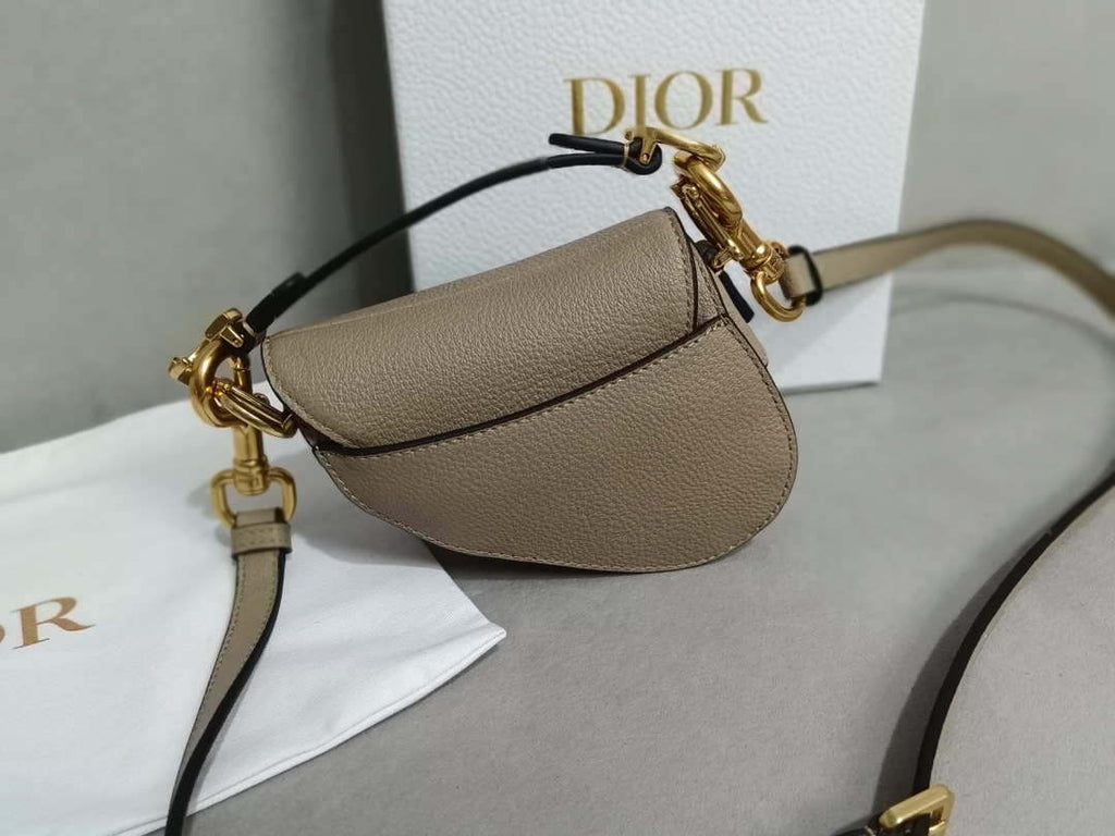 Dior S5685 Micro Saddle Bag With Strap Scarlet Light Gray Goatskin