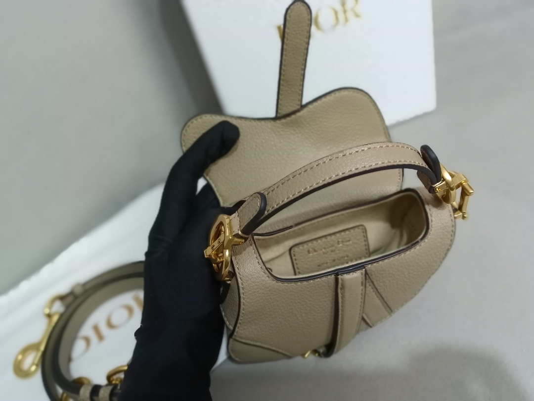 Dior S5685 Micro Saddle Bag With Strap Scarlet Light Gray Goatskin