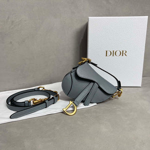 Dior S5685 Micro Saddle Bag With Strap Scarlet Gray Goatskin - Default Title - View 1