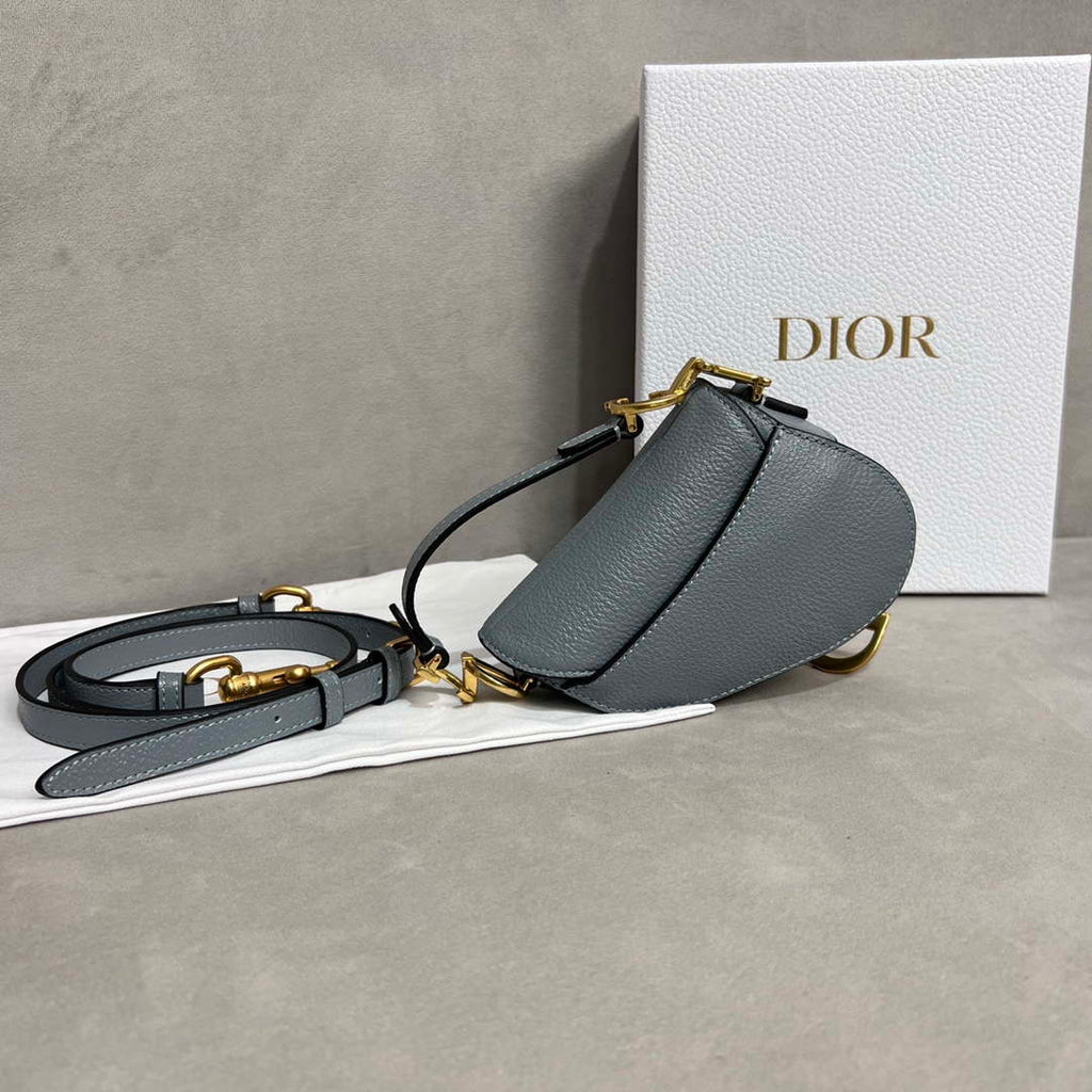 Dior S5685 Micro Saddle Bag With Strap Scarlet Gray Goatskin
