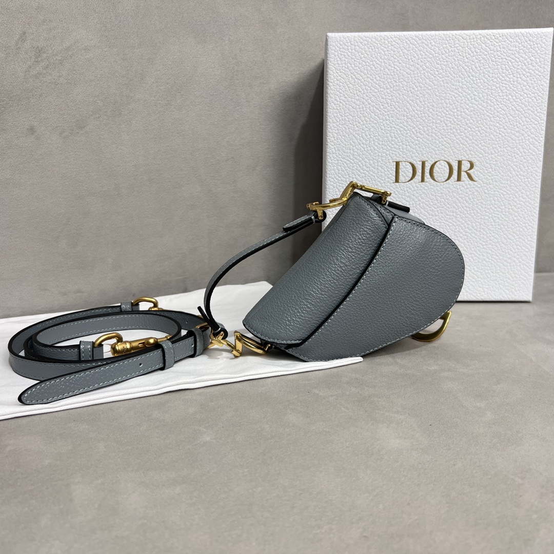 Dior S5685 Micro Saddle Bag With Strap Scarlet Gray Goatskin