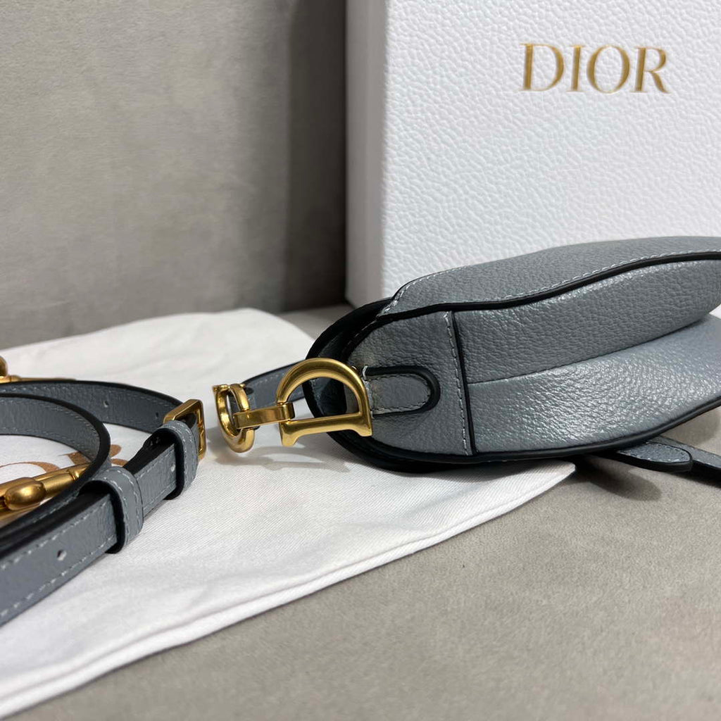 Dior S5685 Micro Saddle Bag With Strap Scarlet Gray Goatskin