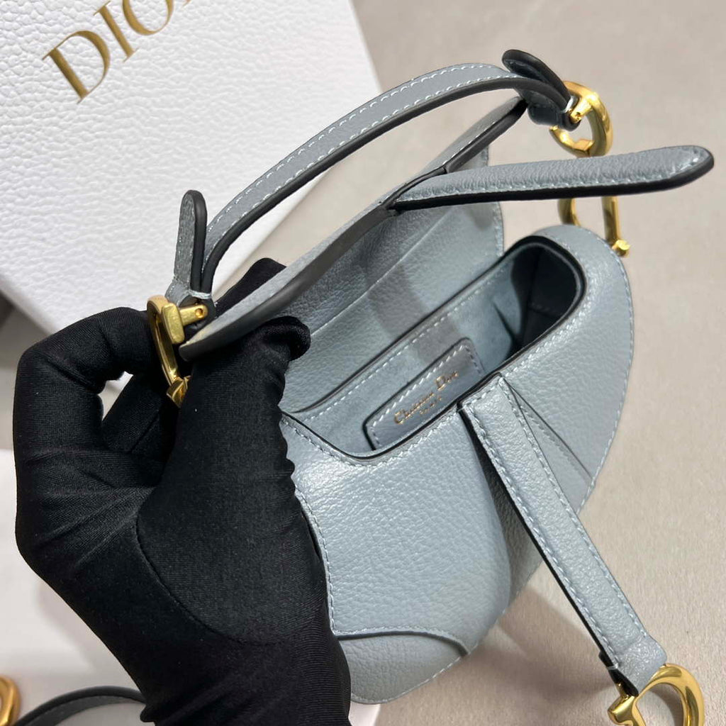Dior S5685 Micro Saddle Bag With Strap Scarlet Gray Goatskin