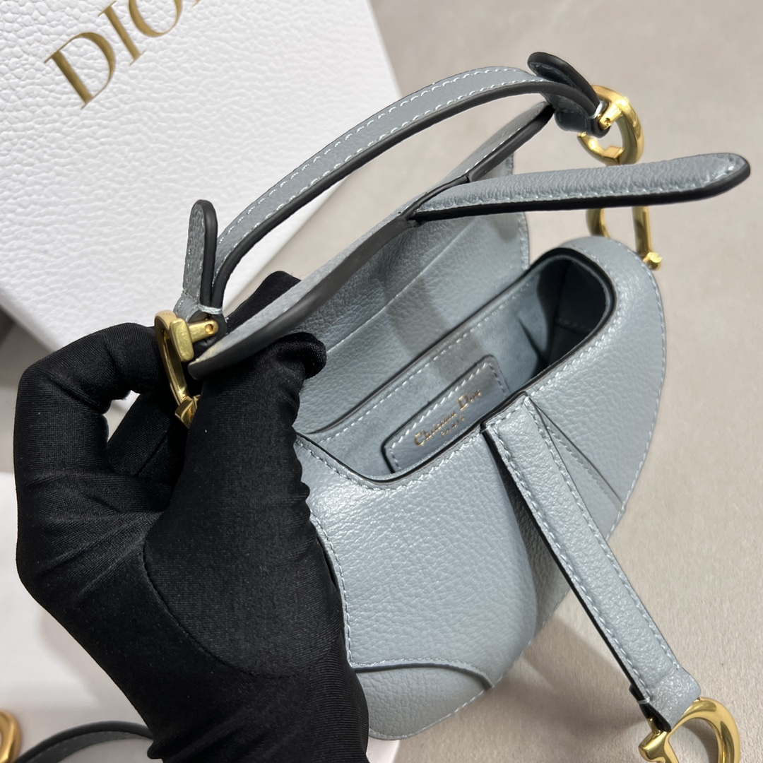 Dior S5685 Micro Saddle Bag With Strap Scarlet Gray Goatskin