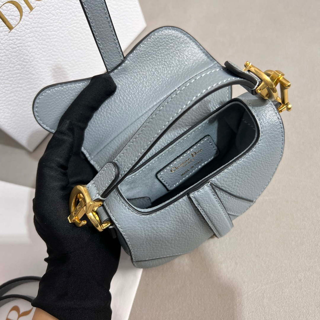 Dior S5685 Micro Saddle Bag With Strap Scarlet Gray Goatskin