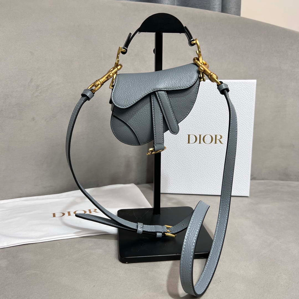 Dior S5685 Micro Saddle Bag With Strap Scarlet Gray Goatskin