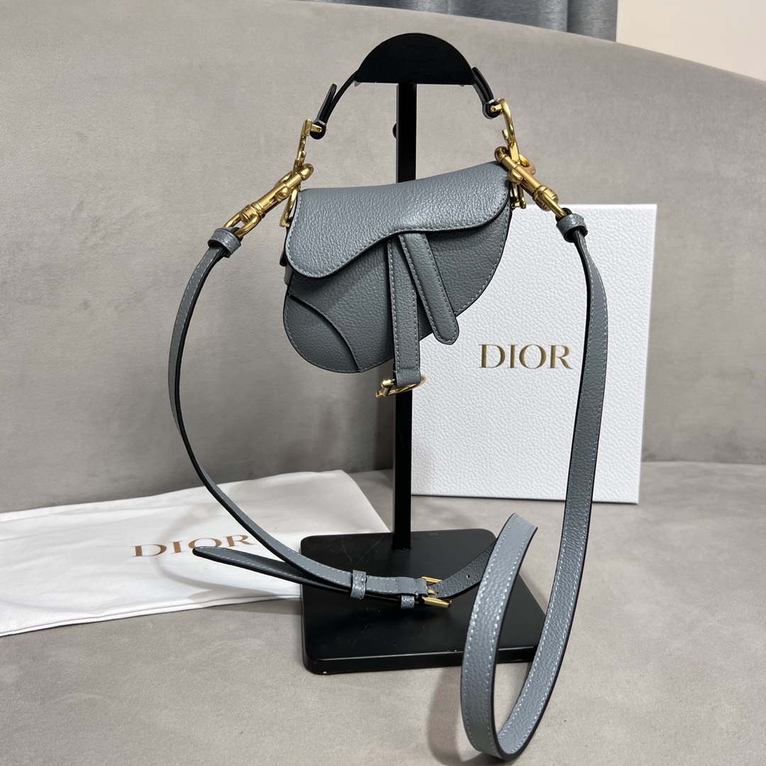 Dior S5685 Micro Saddle Bag With Strap Scarlet Gray Goatskin