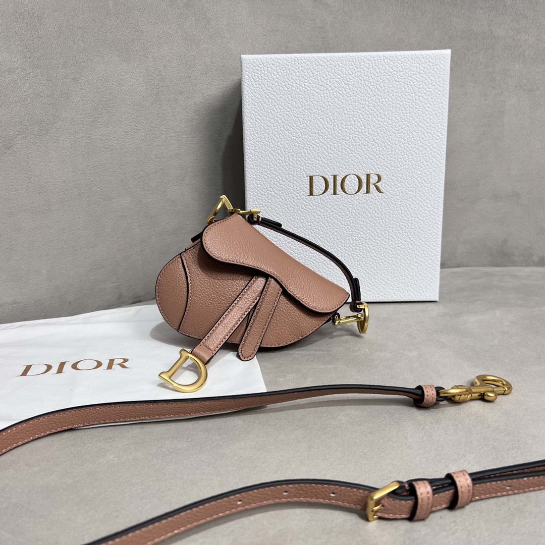Dior S5685 Micro Saddle Bag With Strap Scarlet Nude Goatskin