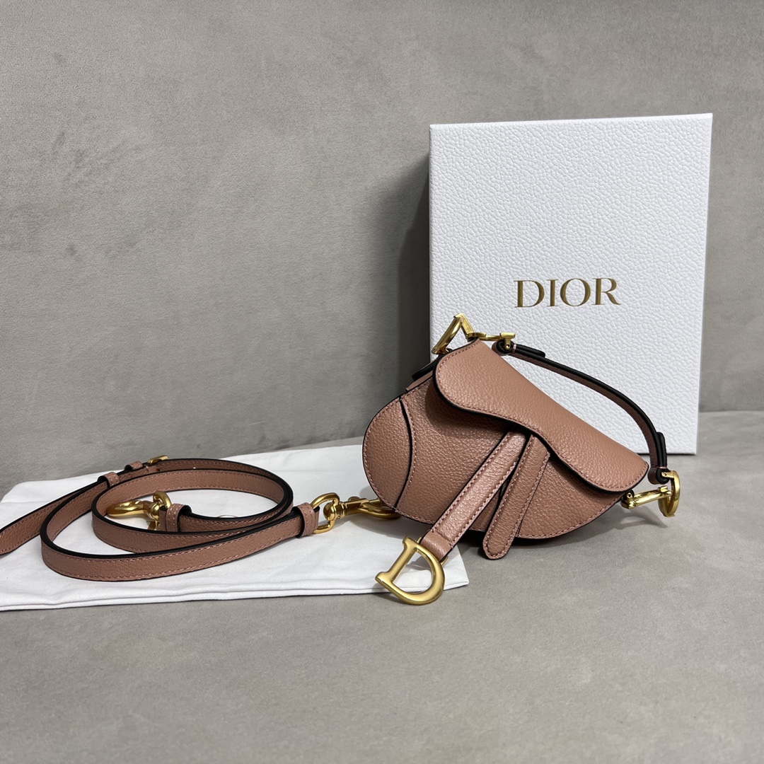 Dior S5685 Micro Saddle Bag With Strap Scarlet Nude Goatskin - Default Title - View 3