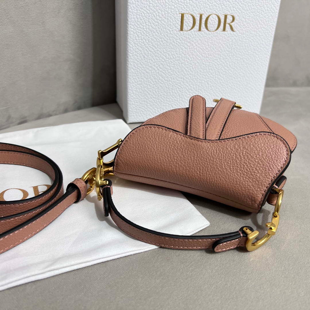 Dior S5685 Micro Saddle Bag With Strap Scarlet Nude Goatskin