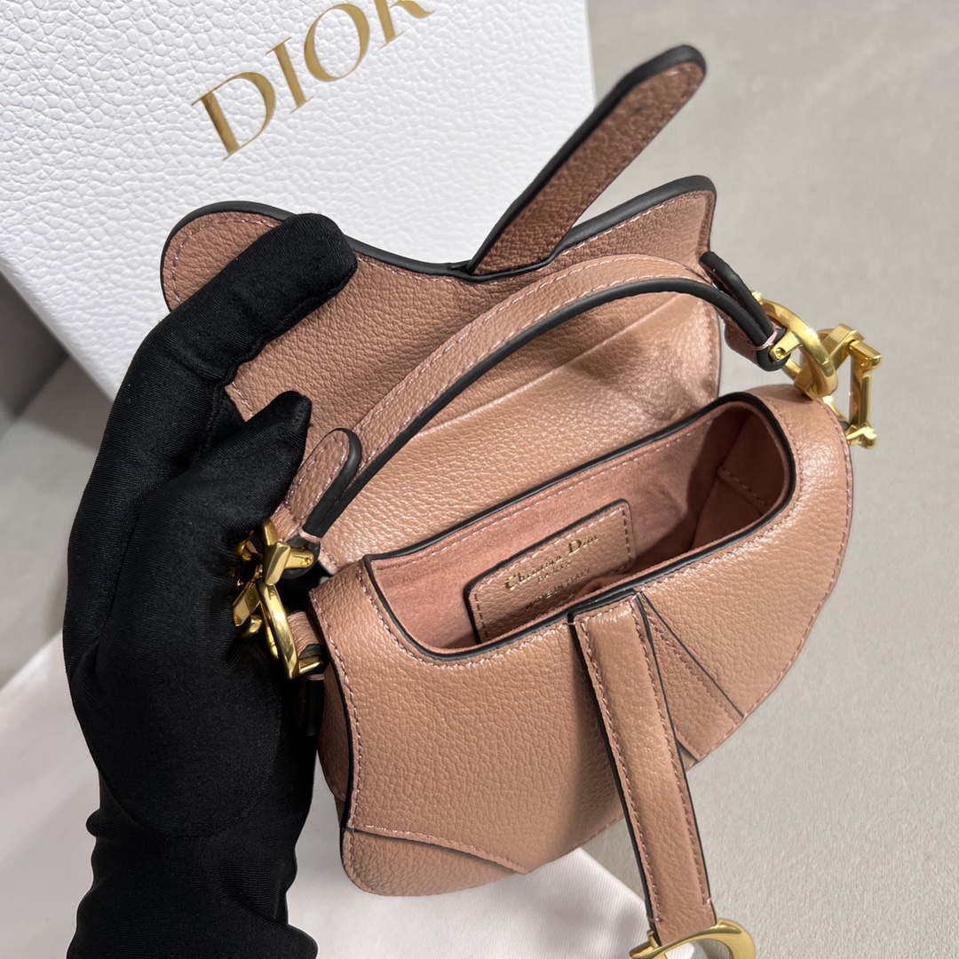 Dior S5685 Micro Saddle Bag With Strap Scarlet Nude Goatskin - Default Title - View 7
