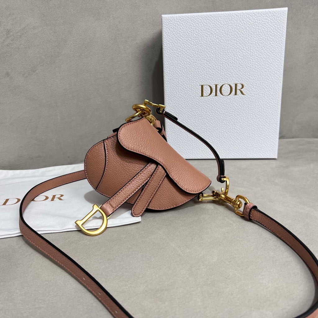 Dior S5685 Micro Saddle Bag With Strap Scarlet Nude Goatskin