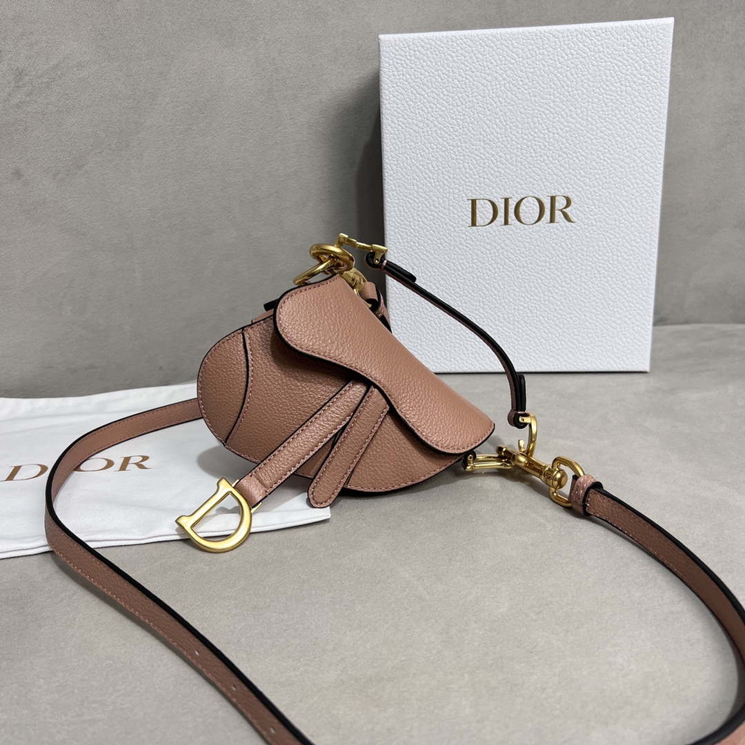 Dior S5685 Micro Saddle Bag With Strap Scarlet Nude Goatskin - Default Title - View 9