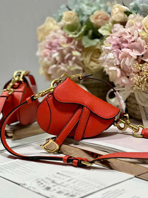 Dior S5685 Micro Saddle Bag With Strap Scarlet Orange Goatskin - Default Title - View 1
