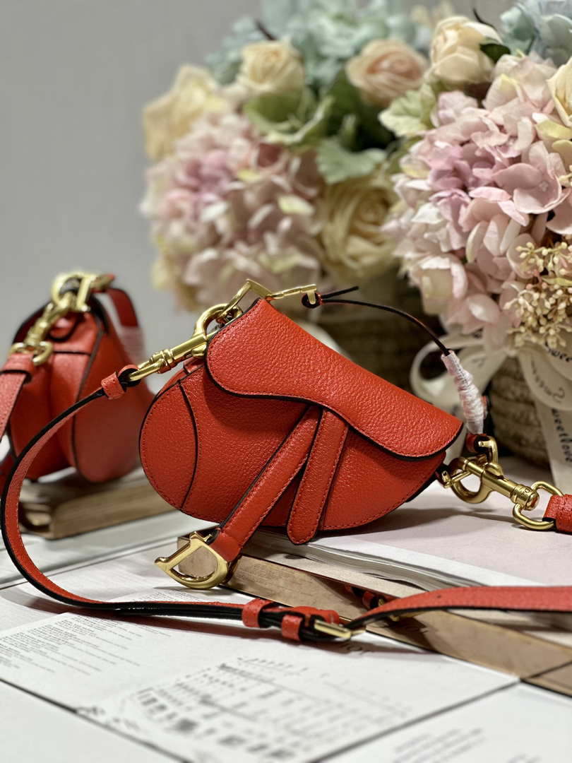 Dior S5685 Micro Saddle Bag With Strap Scarlet Orange Goatskin - Default Title - View 1