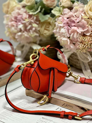 Dior S5685 Micro Saddle Bag With Strap Scarlet Orange Goatskin - Default Title - View 3