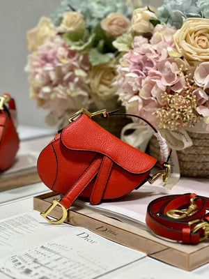 Dior S5685 Micro Saddle Bag With Strap Scarlet Orange Goatskin - Default Title - View 6