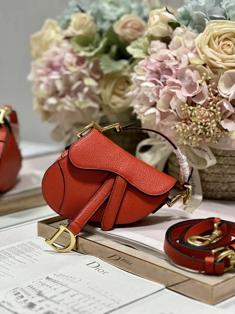 Dior S5685 Micro Saddle Bag With Strap Scarlet Orange Goatskin - Default Title - View 6