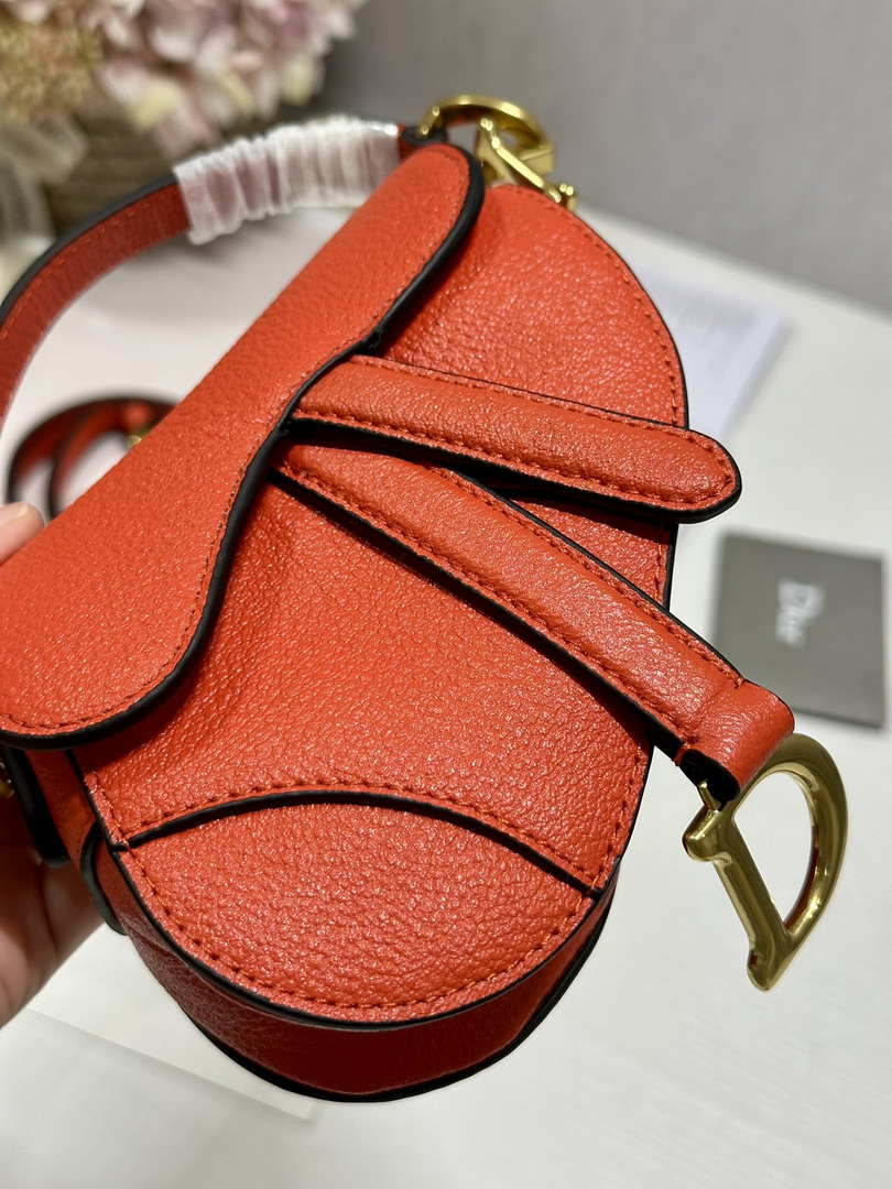 Dior S5685 Micro Saddle Bag With Strap Scarlet Orange Goatskin - Default Title - View 7