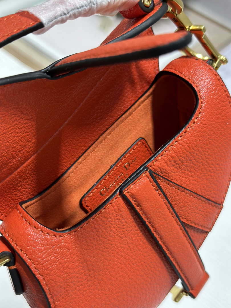 Dior S5685 Micro Saddle Bag With Strap Scarlet Orange Goatskin - Default Title - View 9