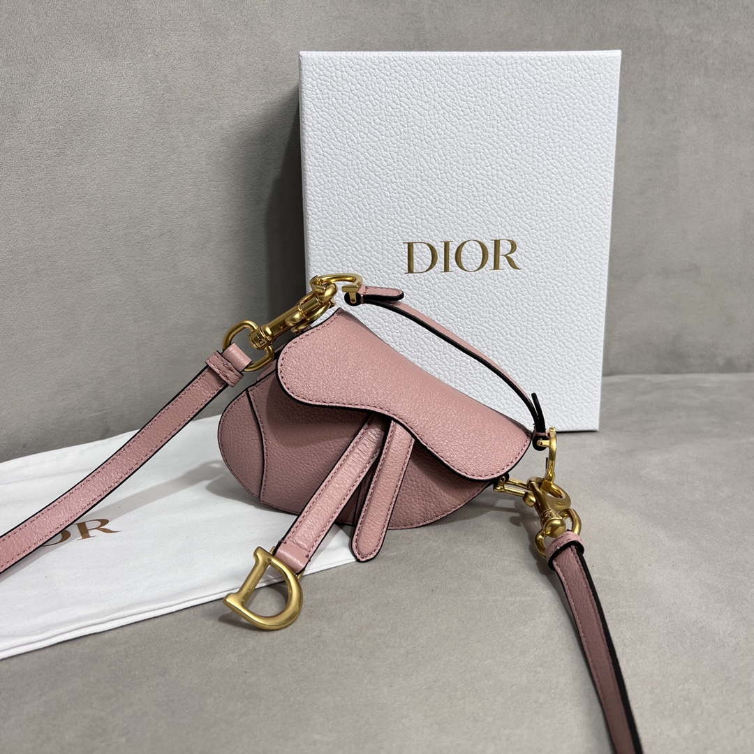 Dior S5685 Micro Saddle Bag With Strap Scarlet Pink Goatskin - Default Title - View 1