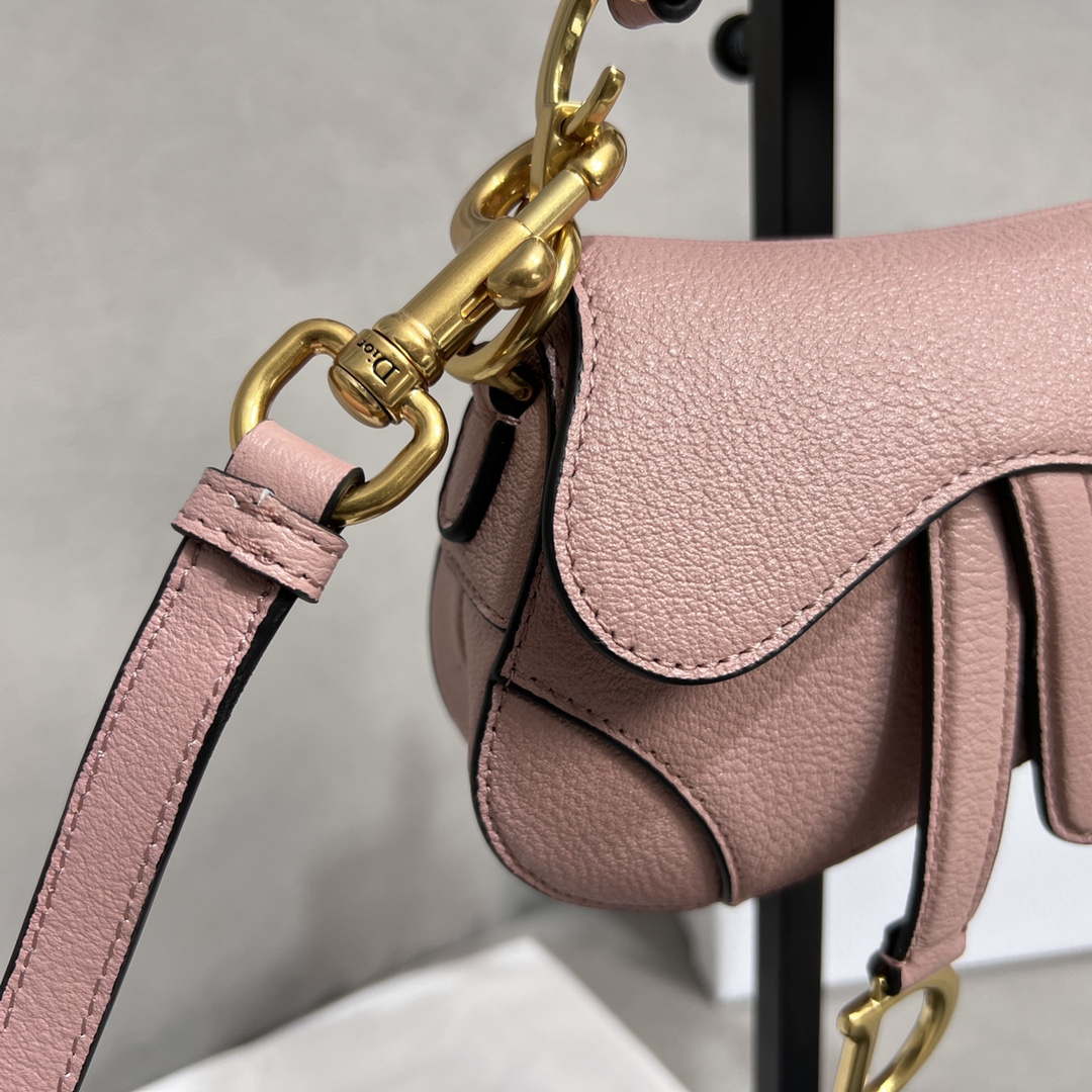 Dior S5685 Micro Saddle Bag With Strap Scarlet Pink Goatskin
