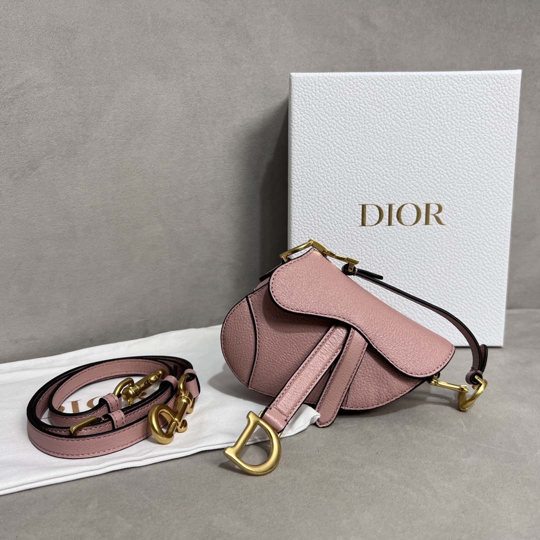 Dior S5685 Micro Saddle Bag With Strap Scarlet Pink Goatskin - Default Title - View 5